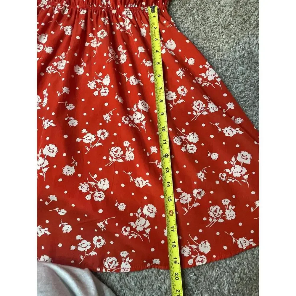 Everly | Anthropology Red Floral Dress Size L Made in USA - Picture 4 of 9